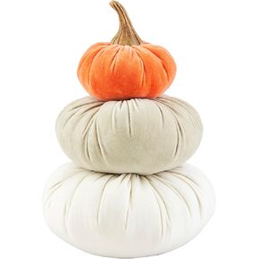 Mud Pie Velvet Stacked Pumpkins, 15", Orange