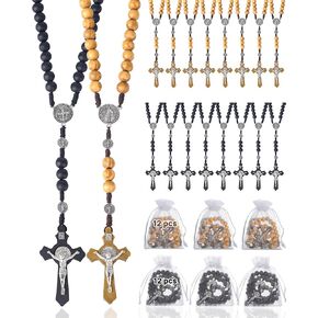 Rosary 24 Pack Handmade Wooden Rosarios Catolicos Cross For Catholic Or Christian Gift(Brown)
