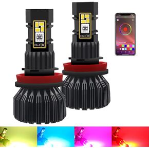 RGB LED Fog Light Bulb, Viesyled H11/H8/H9 3020 SMD Multi-color APP Bluetooth Control Super Bright 1800LM Driving DRL Fog Lights Bulbs 2 Pack