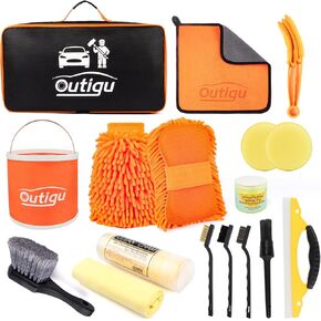 Car Cleaning Kit with Storage Bag, Car Washing Kit 16 Pcs, Car Detailing Kit with Wash Mitt Sponge Towels, Car Wash Mitt, Detailing Brushes, Exterior and Interior Car Washing Set