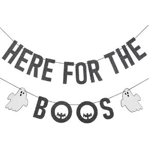 Black Here for The Boos Banner Halloween Party Banner, Boos and Booze Party Banner Hocus Pocus Banner Here for The Boos Sign Decorations for Haunted House Halloween Mantle Home Decor
