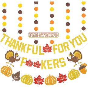 Thankful for You Banner, Gold Glitter Friendsgiving Decorations Banner Thanksgiving Party Decorations for Indoor Home Office Fall Party Decorations