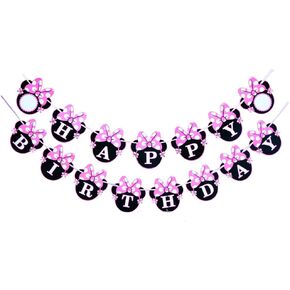 CHuangQi Minnie Themed Party Banner, Happy Birthday Banner, Birthday Party Supplies & Decoration