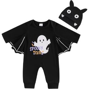 Newborn Baby Boy Halloween Costumes Long Sleeve Romper Bat Costume with Hat My First Halloween Baby Boy Outfit
