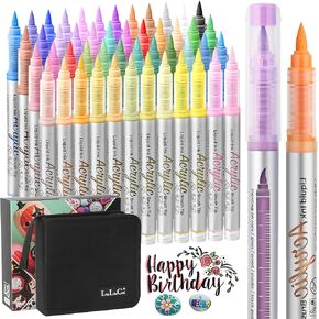 LIUILUCAI 60 Colors Paint Markers Acrylic Paint Pen Acrylic Paint Marker With Brush Tip Acrylic Pen Ideal For Pumpkin Painting，Wood, Plastic, Canvas DIY Crafts,Rock, Ceramic, Glass,Art, Drawing
