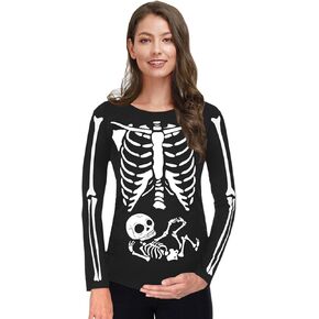 Halloween Womens Pregnant Pregnancy Maternity Costume Family Loose Wrap Shirts Skull Skeleton Baby S