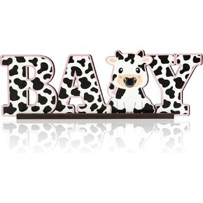 ANGOLIO Baby Cow Print Wooden Table Centerpieces, Cow Table Wooden Sign Letter Table Decoration Cow Theme Party Farm Animals Cow Cutouts for Children's Birthday Western Cowboy Baby Shower Party Favors