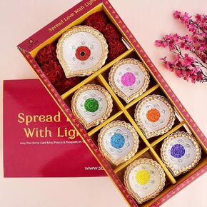 SATVIK 7 قطع (6+1) مصمم متعدد الألوان من الطين ضياء ترابي ضياء تيراكوتا أكريليك ضياء تقليدي بوجا فيلاككو مصباح زيت ميتي طبيعي ترحيب ديوالي ديبوالي بوجا ديكور هندي لهدايا الانتقال إلى المنزل الجديد in Kuwait