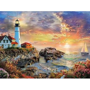 QAZWSX Lighthouse Diamond Painting Kits for Adults, Lighthouse Diamond Art Kits for Adults, Art Kits for Adults for Gift Home Wall Decor 12x16 Inch