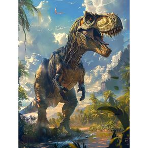 SKRYUIE 5D Dinosaur Diamond Painting Kits - DIY Diamond Art Kits for Adults Forest, Full Round Drill - Crystal Cross Stitch - Adults Craft for Wall & Office Decor - 12x16 Inch in Kuwait
