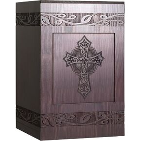 Handcrafted Wooden Cremation Urns for Human Ashes Carved Cross Memorials Funeral Decorative Urn for Adult Female Male Large Pet Dog Box Burial Casket Keepsake