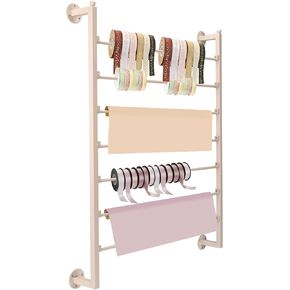 Ribbon Storage Organizer,Wall Mounted Ribbon Organizer,Wrapping Paper Rack,7-Layer Metal Ribbon Storage for Craft Room,Flower Shop,Gift Wrapping Paper,Milky White