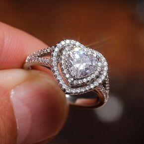 GUIDECUN Exquisite Fashion Women's CZ Ring Micro Inlaid Multi-Layer Cute Heart-Shaped Wedding Engagement Ring 3A Zircon Cut Cushion Ring (US Size 10)