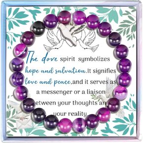 Dove Bracelet for Women Dove Bracelet Pigeon Bracelet Amethyst Agate Beaded Bracelets Inspirational Animal Gifts Dove Gifts for Bird Lover Christmas Gifts