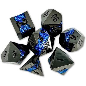 Sage's Portal Metal Riftstone DND Dice 7-PC Polyhedral Dice Set for DND TTRPG Dungeons and Dragons Pathfinder Oversized Designer Dice (Gloss Black/Purple)