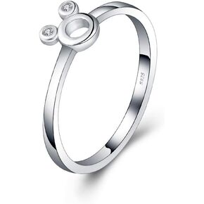 Sterling Silver Mini Mouse Shape Rings Wedding Engagement Promise Engraved Thin Rings for Women