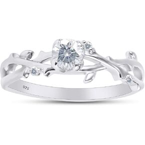 SAVEARTH DIAMONDS Twisted Leaf Design, 1/2 Carat Center Round Cut Moissanite Lab Created Diamond Solitaire Engagement Promise Ring In 14k Gold Over Sterling Silver (0.55 Cttw)