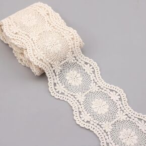 Vintage Cream-Beige Cotton Lace Trim 8.5cm Wide Tulle Embroidered Lace Trim for Crafts Junk Journal 3 Yards