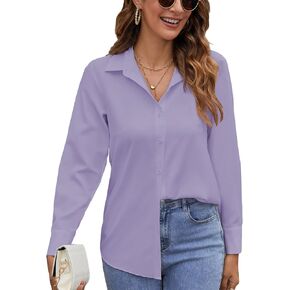 Women’s Button Down Shirts Long Sleeve Casual Collared Blouses Wrinkle-Free Work Office Chiffon Top