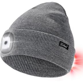 Etsfmoa Unisex Hat with Light,Front White Light and Rear red Light Dual LED Cap,Gifts for Men Dad Rechargeable Beanie