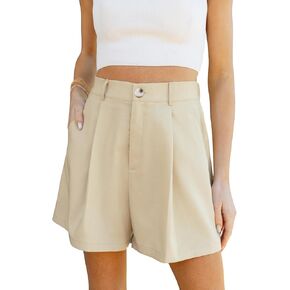 CUPSHE Women's Shorts 2024 Trendy Summer Dressy Elastic High Waisted Pleated Business Casual Shorts with Pockets