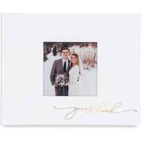 Wedding Guest Book - 8" x 10" Keepsake Guest Book for Party, Anniversary, Retirement, Graduation Sign-in & Photos with 2 Multi-Colored Photo Sticker Sheets, Golden Pen and Bookmark