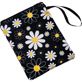 Office Book Sleeve Cute Book Cover for Kindle Sleeve, Book Covers for Paperbacks, Book Lovers Gifts Book Pouch Protector with Zipper (Yellow Daisy, Medium)