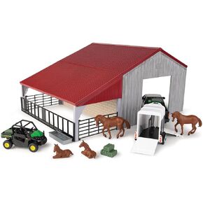 John Deere Weathered Barn Farm Playset - 1:32 Scale - Includes Barn, Pick Up Truck Toy, Horse Trailer, Horse Toys, and More - John Deere Farm Toys - 13 Count - Ages 3 Years and Up