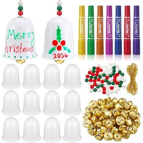 Syhood 12 Sets Christmas Craft Kit for Kids Christmas DIY Bells Ornament Design Your Own Xmas Porcelain Bells Craft Kit for Christmas Tree Home Decor Holiday DIY Party Decorations Supplies