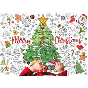 Whaline Merry Christmas Giant Coloring Poster 31.4 x 43.3 Inch Decorative Xmas Tree DIY Drawing Blank Doodle Art Banner for Classroom Home School Crafts