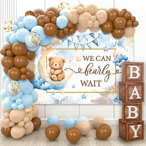 We Can Bearly Wait Baby Shower Decorations - Baby Boxes with Letters,Boho Balloons,We Can Bearly Wait Backdrop for Teddy Bear Baby Shower,Birthday Supplies,Gender Reveal Party Supplies