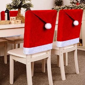 NIBESSER Christmas Chair Covers 4 Pack, Stretch Red Xmas Chair Back Covers Santa Hats Flannel Dining Chair Covers Slipcover for Holiday Christmas Decoration
