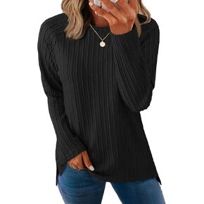 ZESICA Long Sleeve Shirts for Women Crewneck Side Slit Casual Loose Tunic Tops Lightweight Basic Tee Fashion Clothes
