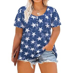 RITERA Plus Size Tops for Women Summer Short Sleeve Button Henley Shirts Tie Dye Oversized Tunic Blouse XL-6XL
