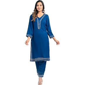 Ramkudi Kurti Set For Women | Indian Style Kurtis For Girls | 3/4 Sleeves Comfort Fit Cotton Kurta - Includes Kurti & Pant