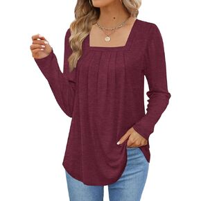 Womens Long Sleeve Shirts Square Neck Loose Casual Fall Flowy Tunic Tops