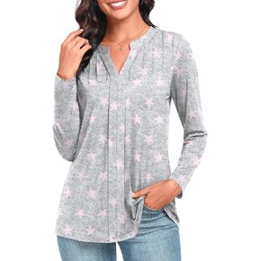 Anydeer Women Long Sleeve Tunic Tops Casual Dressy T-Shirts Fall Loose Fit Blouses Pleated Pullover with Leggings