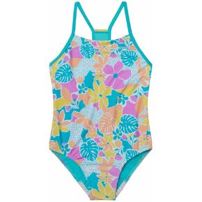 Speedo Girls Thin Strap One Piece Swimsuit (US, Alpha, Large, Regular, Floral Turkish Sea Blue)