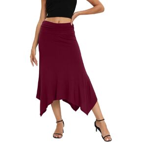 Yincro Women's Summer Flowy Midi Skirt with Handkerchief Hemline