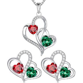 Iefil Double Birthstone Necklace and Double Birthstone Earrings Set
