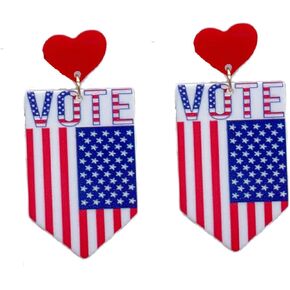 Vote Election Acrylic Clay Drop Dangle Earrings Heishi Polymer American Flag Printed Independence Day Earring for Women 4th of July Jewelry Gift Encourage Voting Patriotic