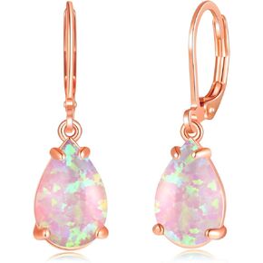 CiNily Teardrop Leverback Dangle Earrings for Women Hypoallergenic Created Fire Opal Pendant Drop Earrings 14K White/Rose/Gold Hanging Lever Earrings Fashion Graduation Party Jewelry Gifts