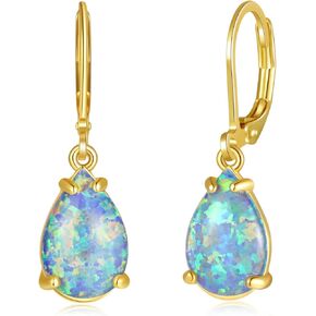 CiNily Teardrop Leverback Dangle Earrings for Women Hypoallergenic Created Fire Opal Pendant Drop Earrings 14K White/Rose/Gold Hanging Lever Earrings Fashion Graduation Party Jewelry Gifts