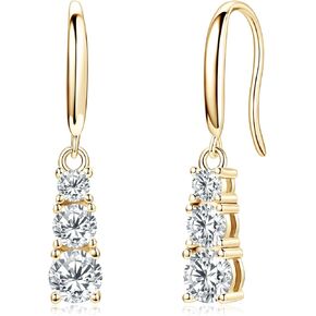 Moissanite Drop Earrings for Women, Solitaire Lab Diamond Hook Earrings, 18K White Gold Plated D Color Round Cut 925 Sterling Silver Dangle Earrings, GRA Certified