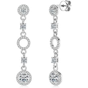 Moissanite Dangle Earrings for Women, Lab Created Diamond Long Drop Earrings, 18K White Gold Plated D Color Round Cut 925 Sterling Silver Wedding Earrings for Brides Bridesmaid, GRA Certified