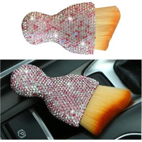 Bling Car Interior Dust Brush, Crystal Rhinestone Soft Auto Detailing Cleaning Brush, Sparkling Diamond Vehicle Dashboard Air Vent Cleaner for Women Girls, Universal for Vehicles (White)