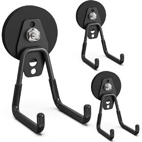Heavy Duty Storage Magnetic Utility Hooks Large Garage Magnet Hooks with Anti-Slip Coating for Metal Cabinet,Pegboard,Garage Shelve,Garden Tools (3PCS 2.59'' Black)