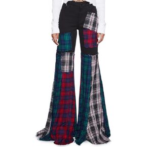 Dolls Kill Better Together Plaid Pants – Mixed Plaid, Wide Leg Pants, Perfect for Grunge Fashion