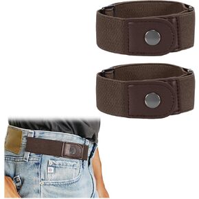 WERFORU 2 Pack Men 2 Loop No Buckle Elastic Belt for Women Men Stretch Belt, Coffee+Coffee, Fits 2 loop distance :4.7"-6"