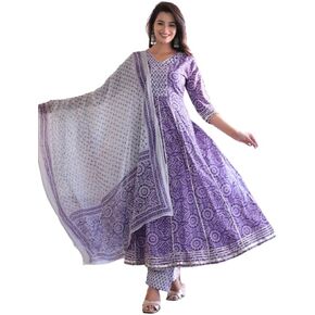 Indian Handmade Women's Ethnic Embroidery & Lace Work Kurti & Pant with Dupatta